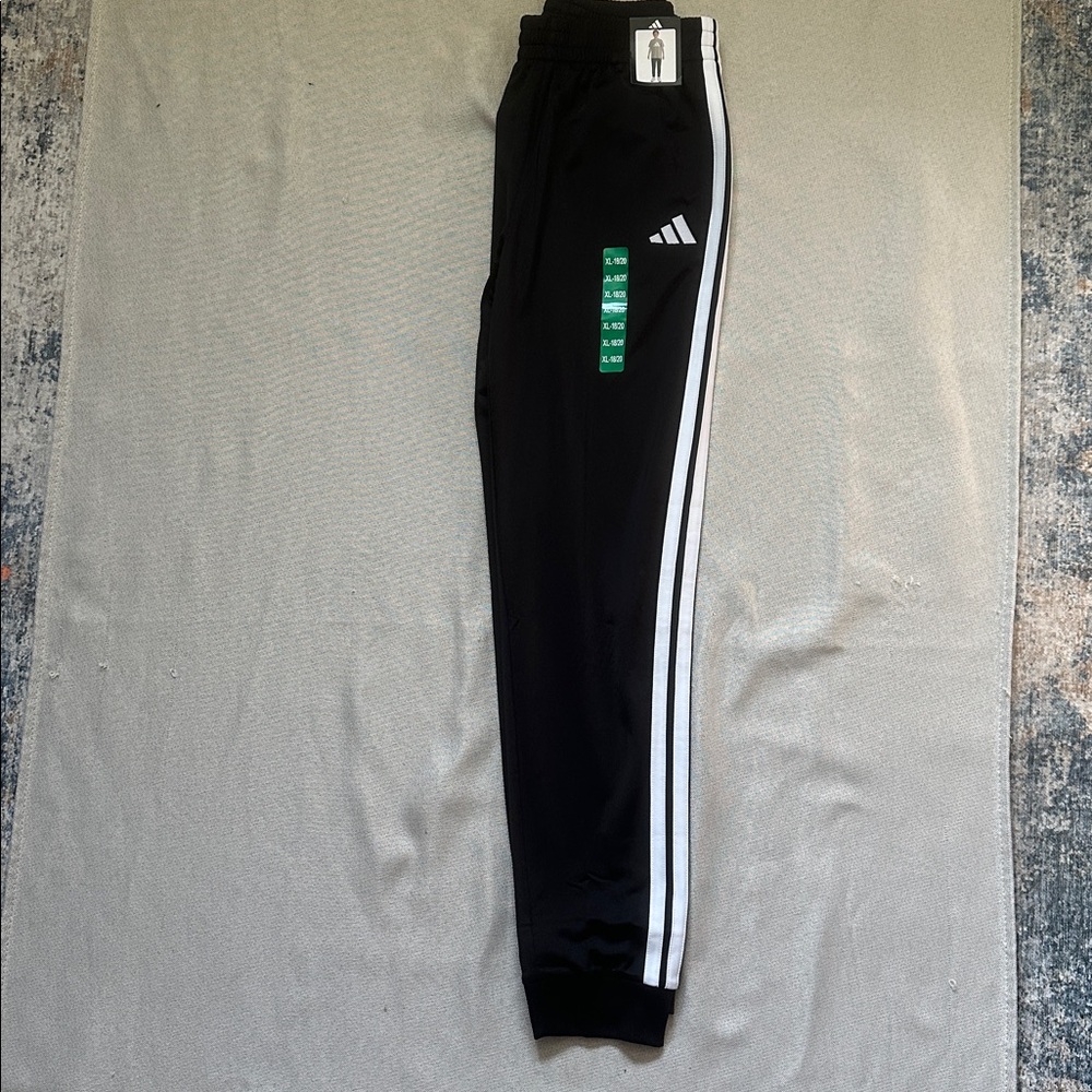 Adidas Kids Black Joggers with White Stripes